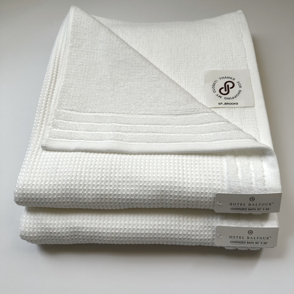 🎁9 PC Hotel Balfour Oversized Bath Towel Set- Cotton- White Waffle Texture - Picture 3 of 9